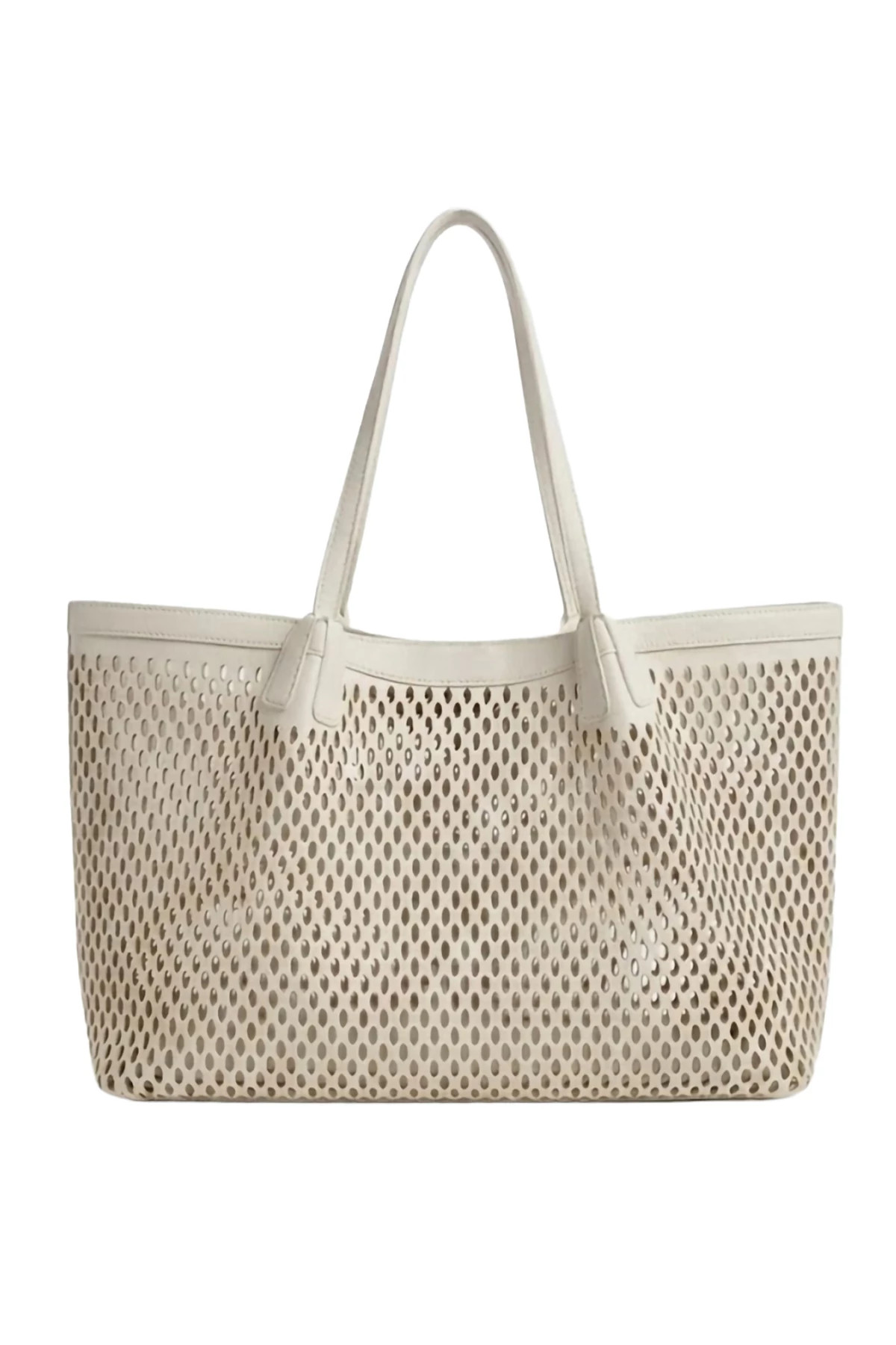 IVORY Perforated Vegan Leather Tote image number 1