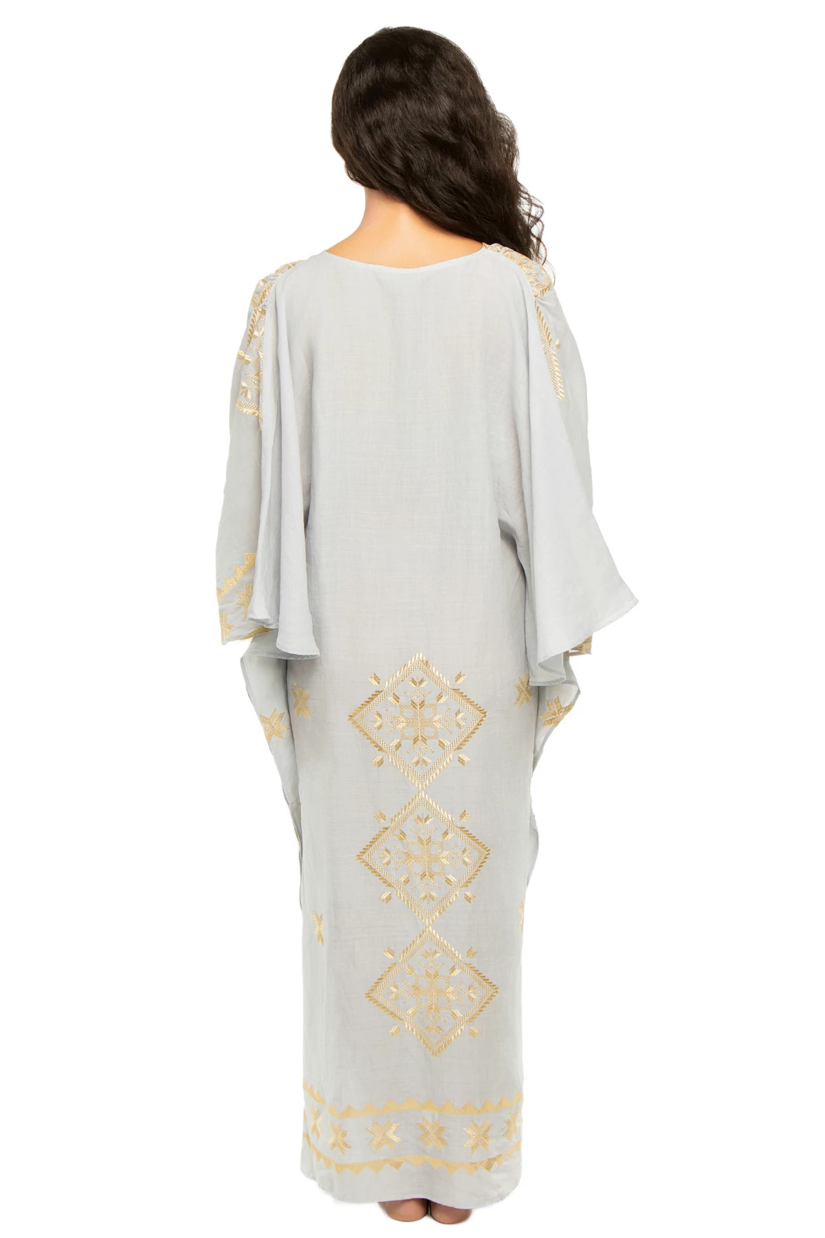 LIGHT GREY GOLD Embroidered Metallic V-Neck Maxi Dress image number 2