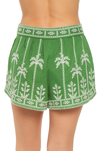 GREEN Linen Cross-Stitch Embroidered Shorts