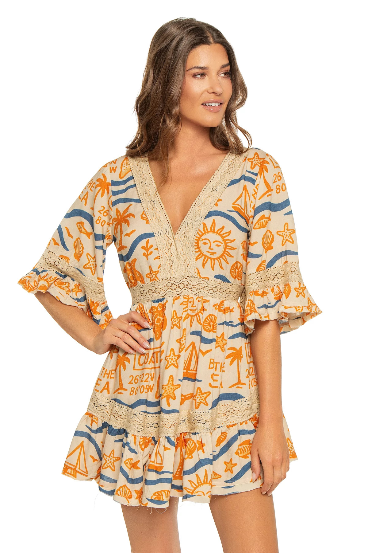 MULTI Zaya Crochet Trim Mini Dress image number 1