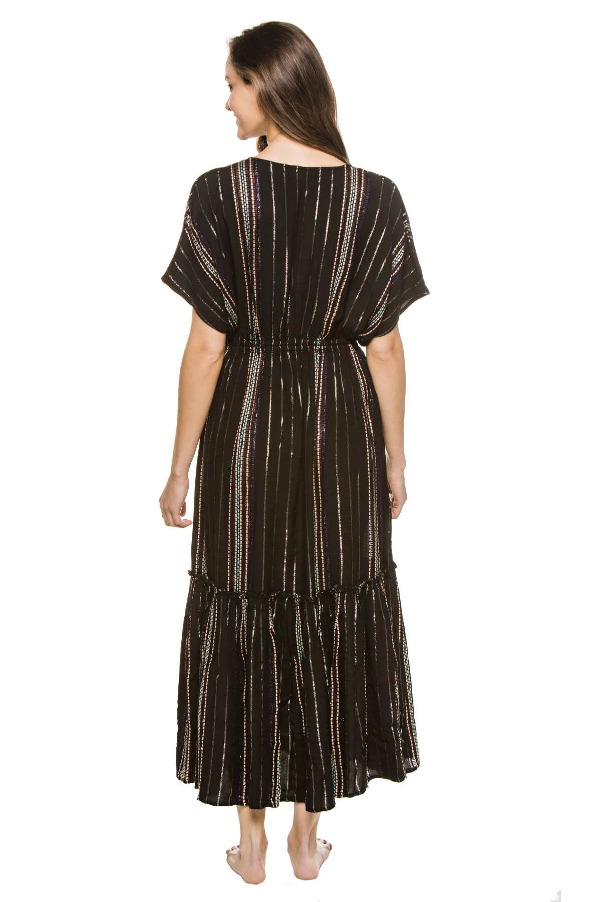 BLACK/MELON STRIPE V-Neck Maxi Dress image number 2