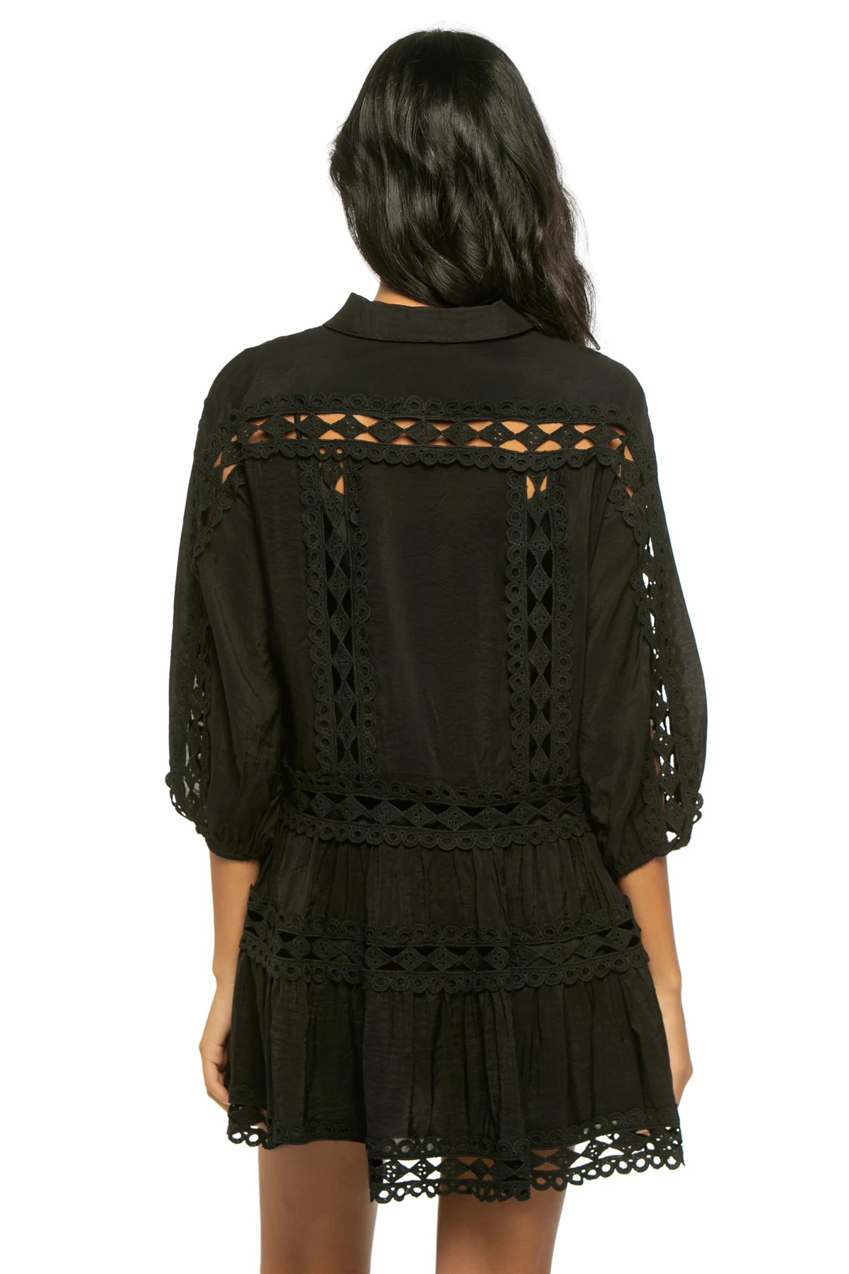 BLACK Crochet Shirt Dress image number 2
