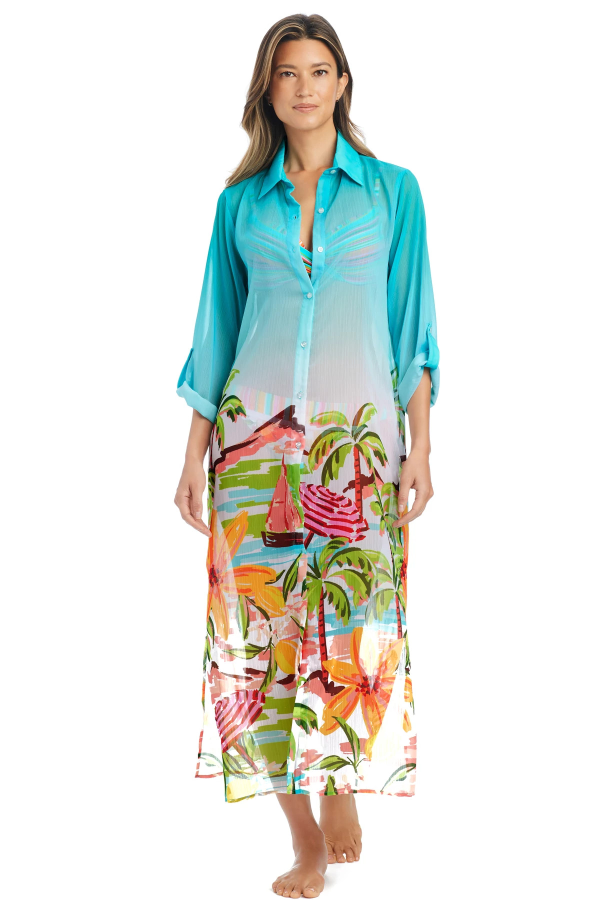 COOL Chiffon Boyshirt Maxi Cover Up image number 1