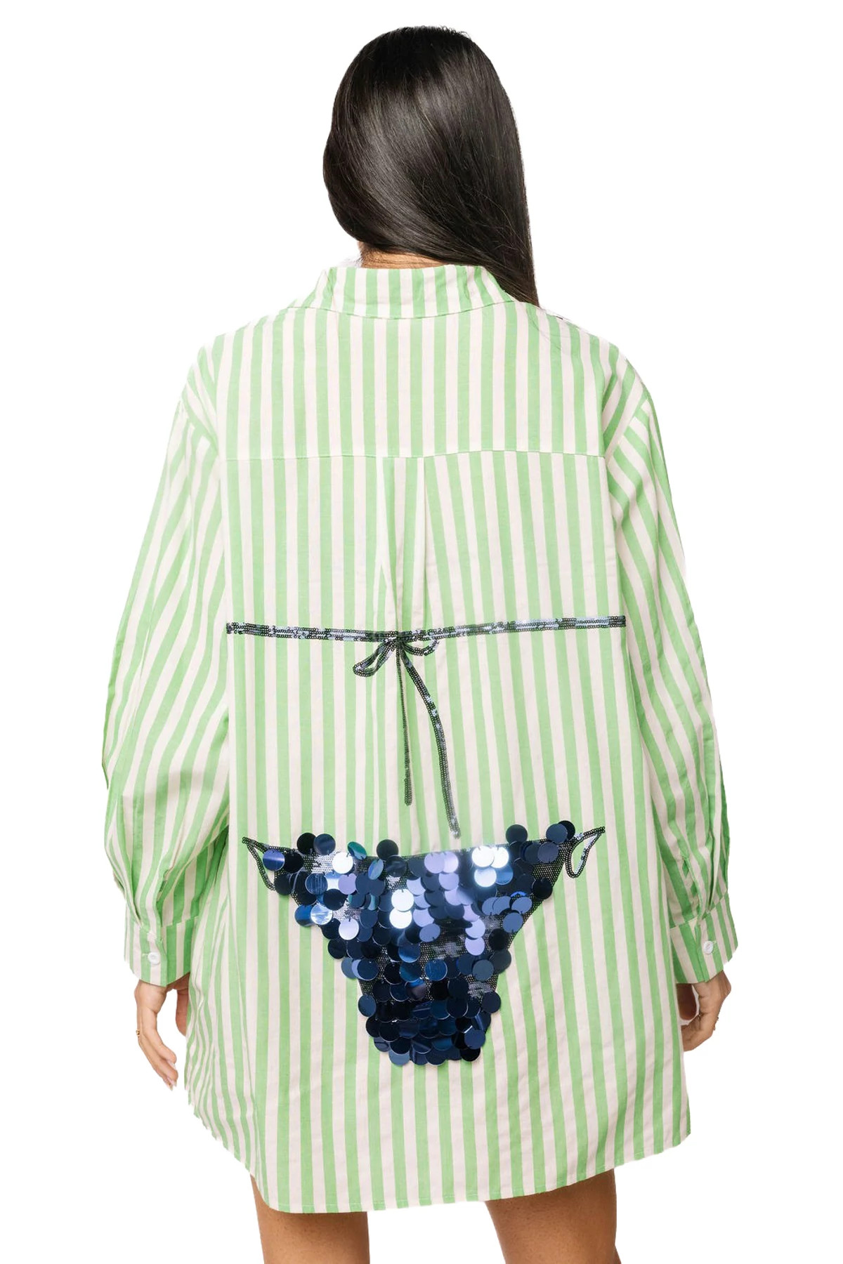 GREEN Striped Sequin Bikini Graphic Tunic image number 2