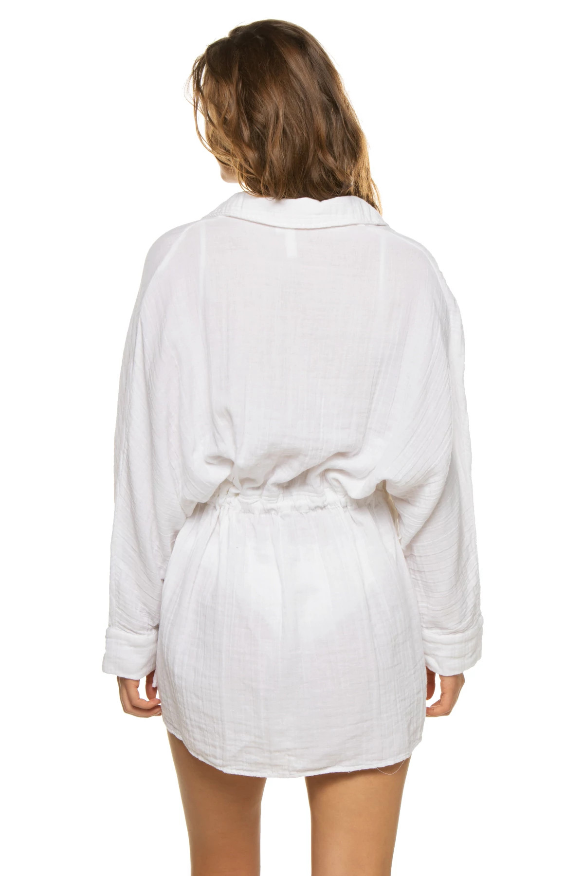 WHITE Short Button Up Shirt Dress image number 2