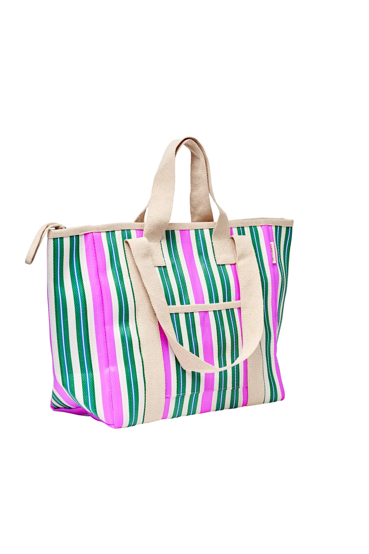 GREEN MULTI Recycled Nylon Stripe Cooler Tote Bag image number 3