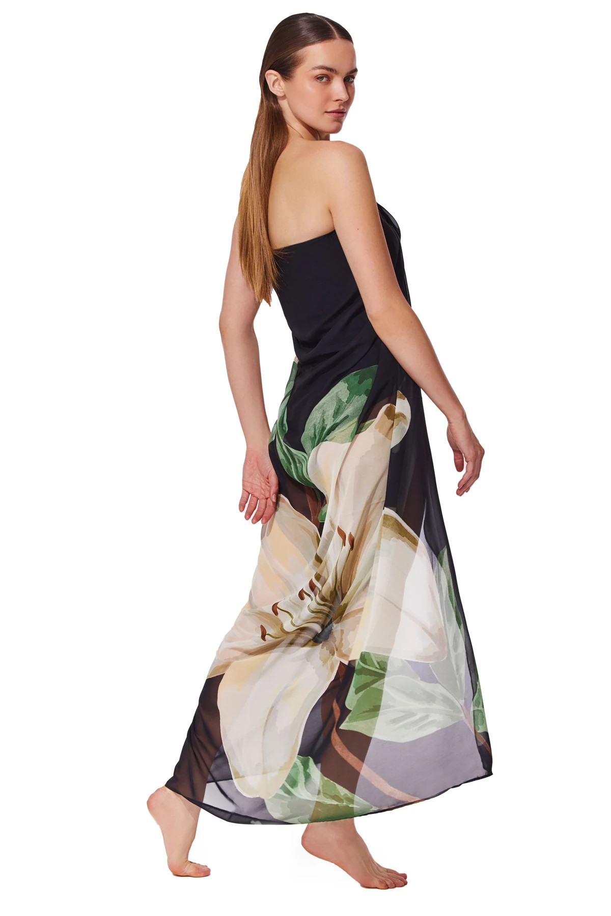 BLACK/CREAM Yuri Floral Print Sarong image number 4