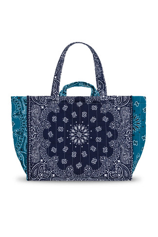 NAVY/PETROLE Cabas Quilted Tote Bag