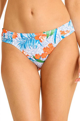WHITE Floral Shirred Hipster Bikini Bottom