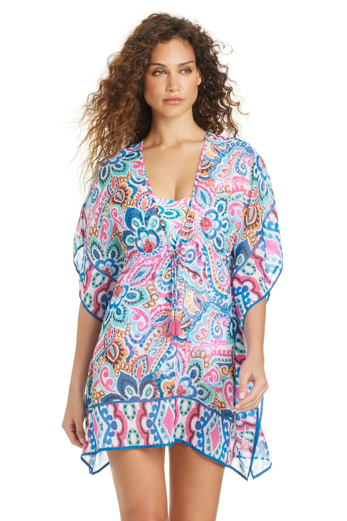 MULTI Paisley Print Plunge Tunic Cover Up image number 1