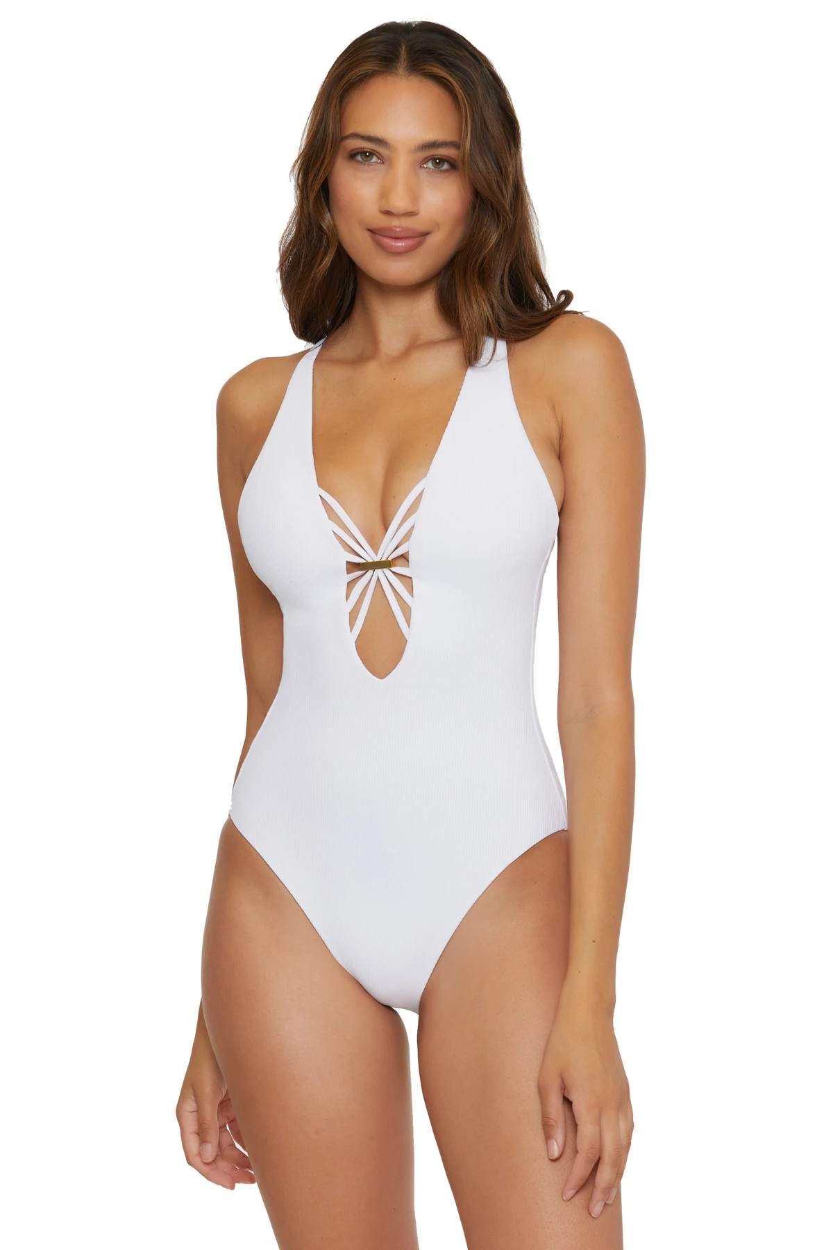 WHITE Haley Plunge One Piece Swimsuit image number 1