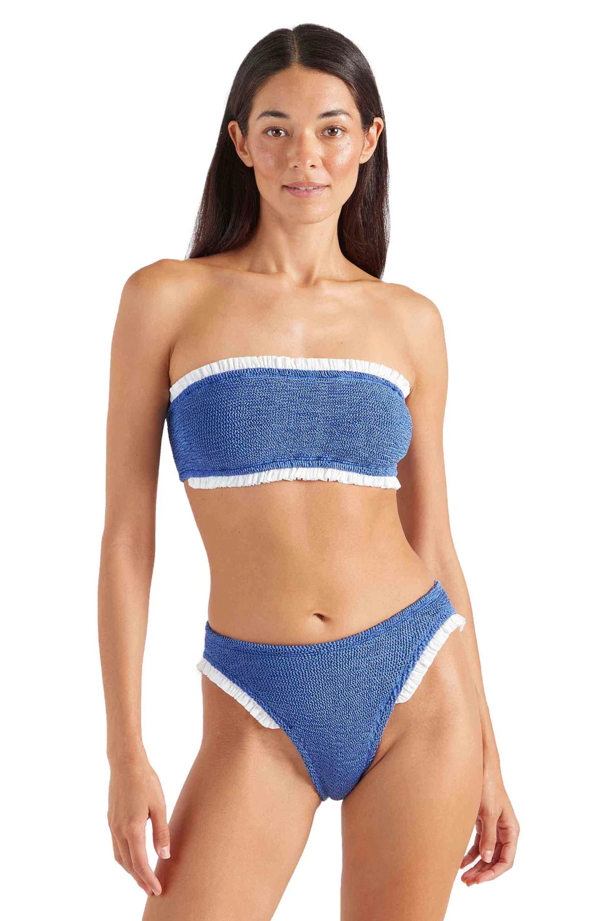 METALLIC DENIM / WHITE Tracey Frill Bikini Set image number 1