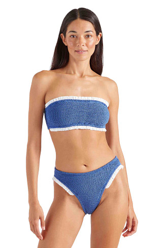 METALLIC DENIM / WHITE Tracey Frill Bikini Set