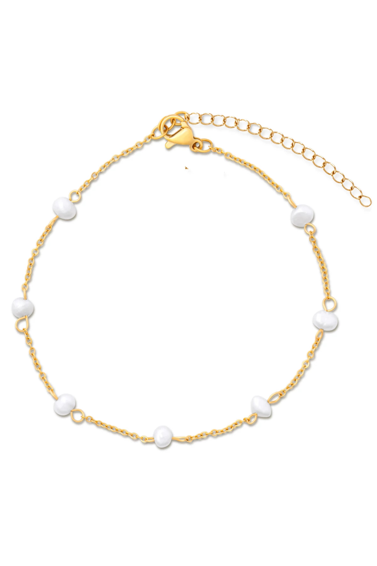 GOLD Rosette Pearl Chain Anklet image number 1