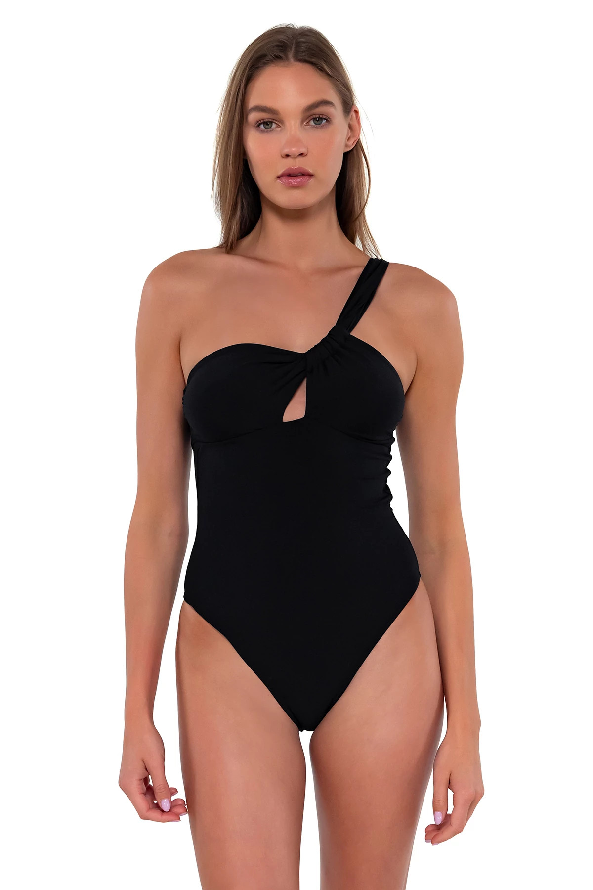 BLACK Ginger Asymmetrical One Piece Swimsuit image number 1