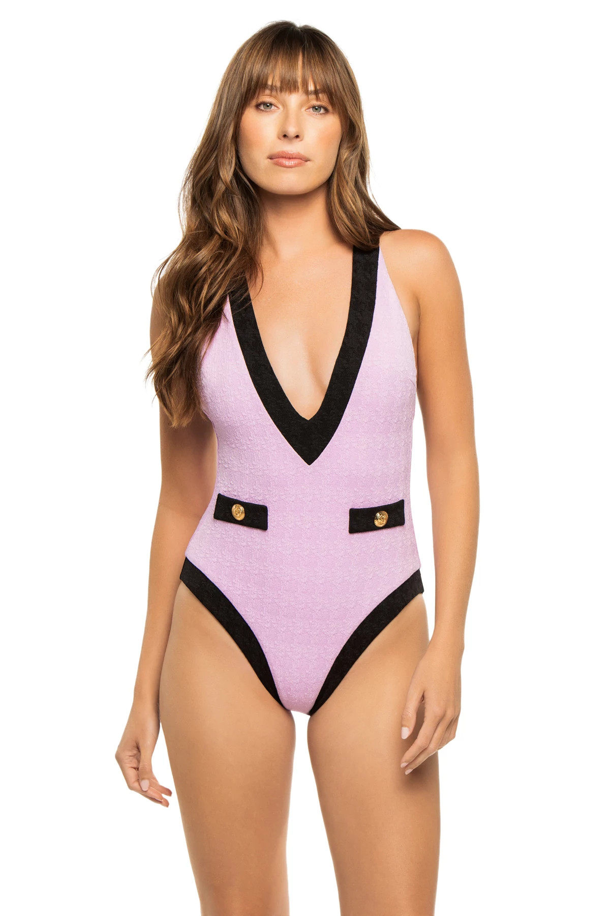 LIGHT VIOLET Lisa Plunge One Piece Swimsuit image number 1