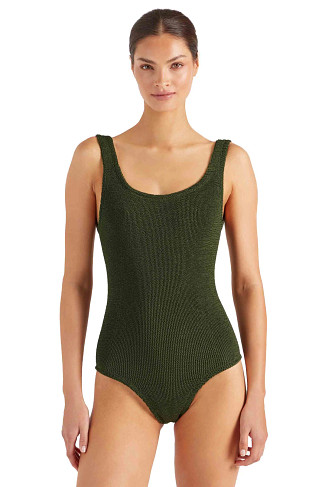 METALLIC KHAKI Classic Square Neck One Piece Swimsuit