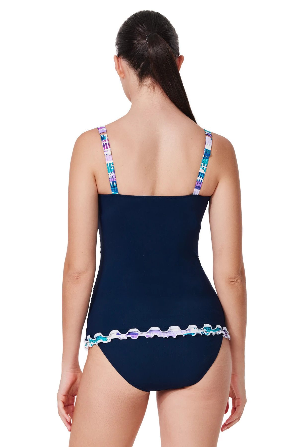NAVY Ruffle Trim Tankini Top (D Cup) image number 2
