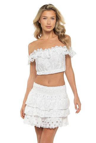 WHITE/WHITE Fieno Eyelet Lace Off-Shoulder Crop Top