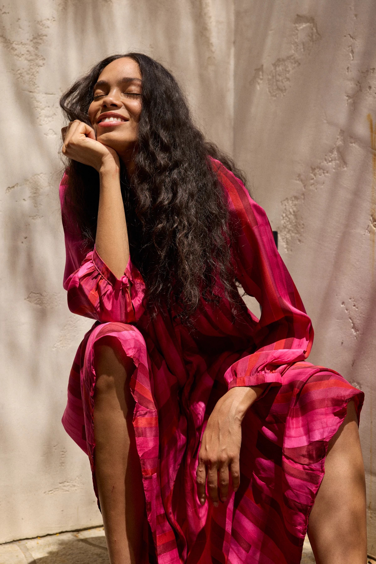 SEA GLASS PINK Fiore Silk Maxi Dress image number 5