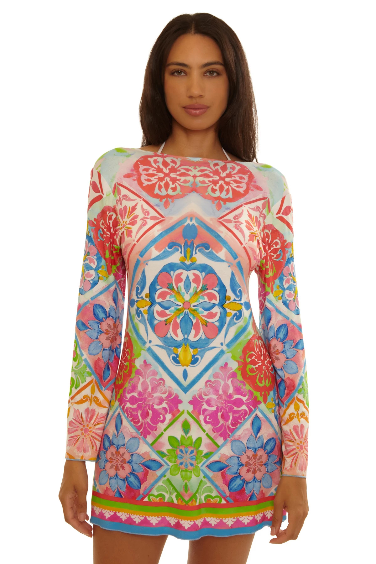 MULTI Mijas Floral Tile Print Tunic Cover Up image number 2