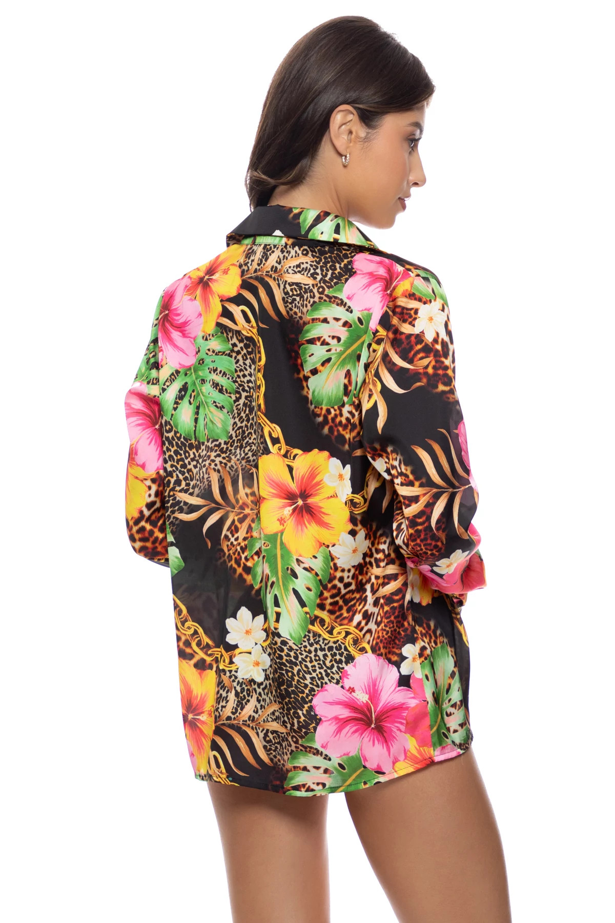 MULTI BLACK Visions of Paradise Shirt Dress image number 2