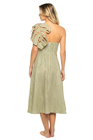 GREEN Monstera Linen Midi Dress