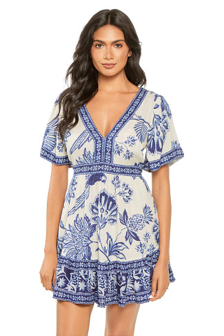 MULTI Indira Floral Print Plunge Mini Dress