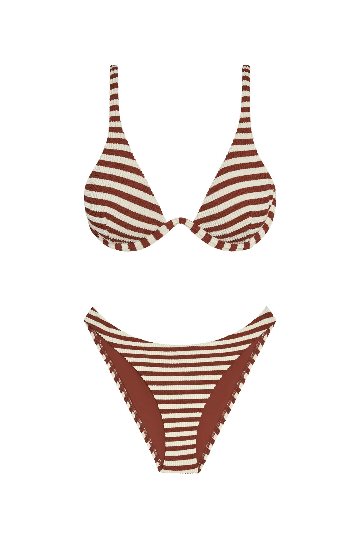 RED OCHRE STRIPE Maisie Textured Bralette Bikini Top image number 3
