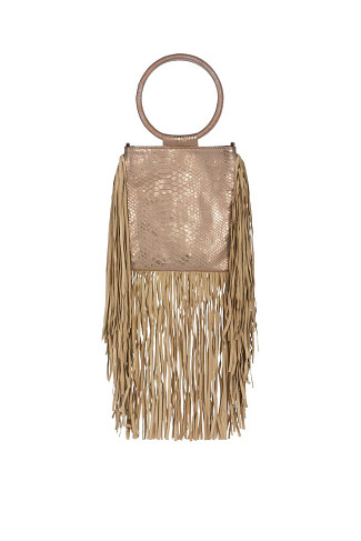 ROSE GOLD Rivage Snake Embossed Fringe Clutch
