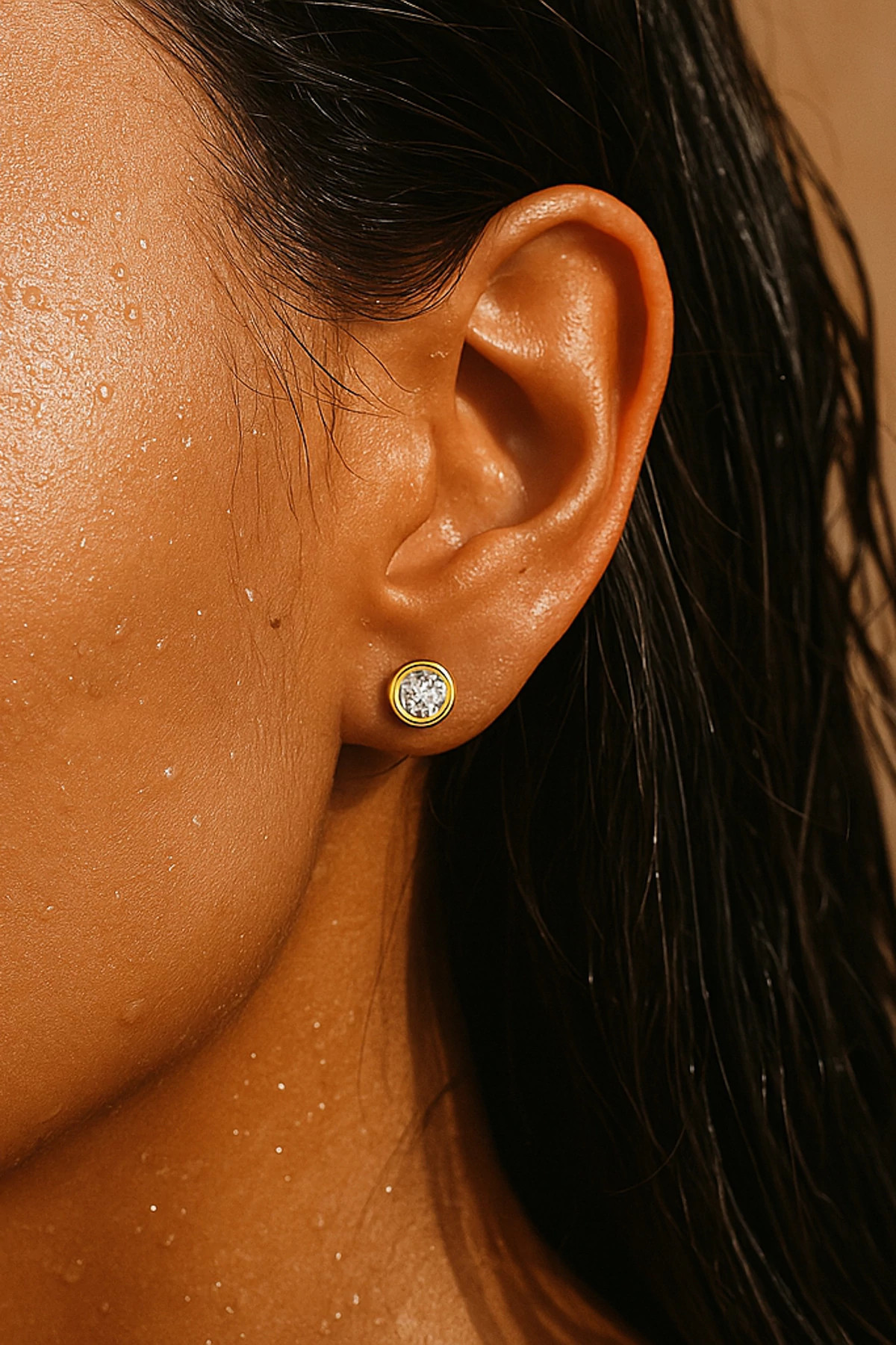 GOLD Cateana Bezel Stud Earrings image number 2