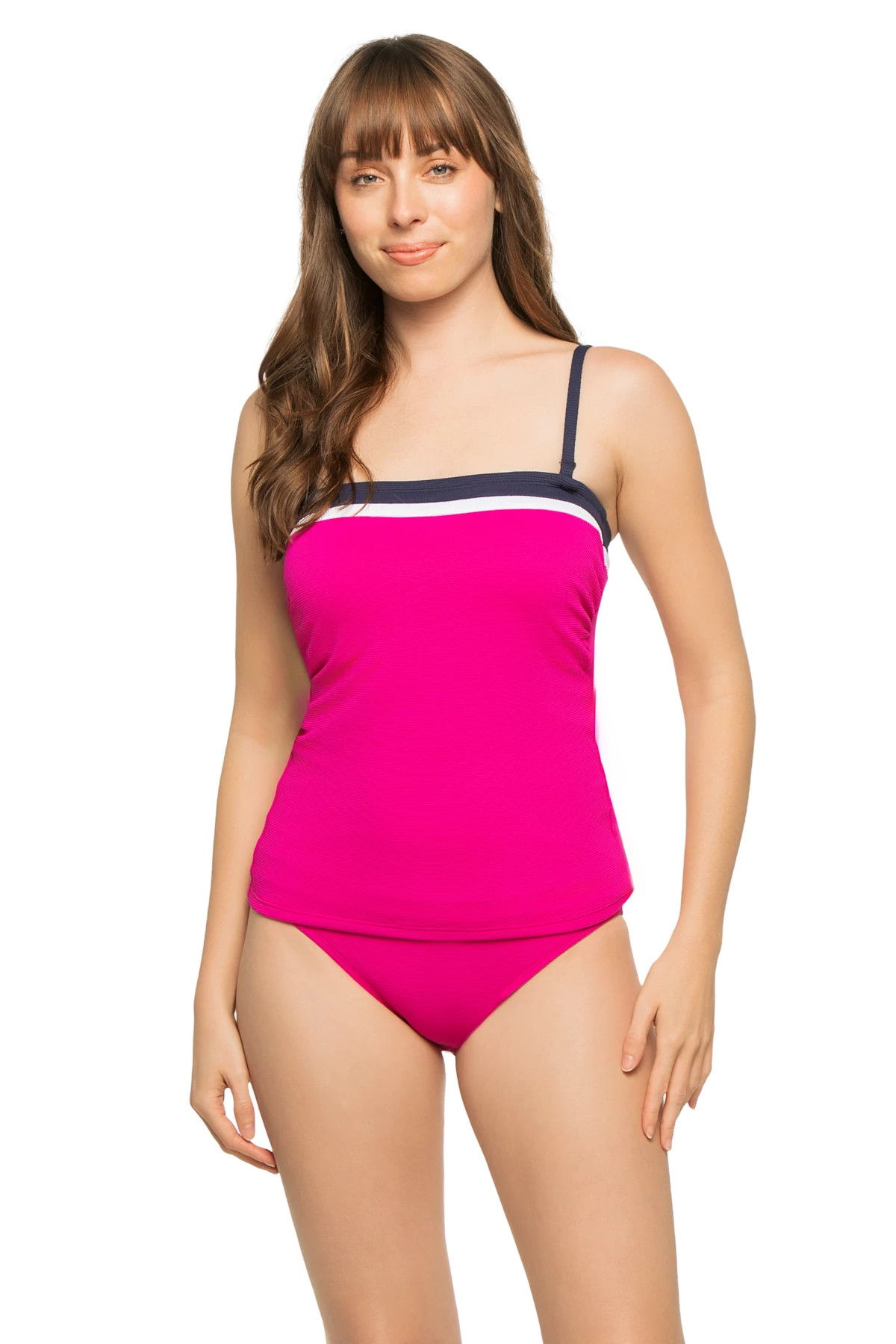 PINK MULTI Colorblock Molded Bandeau Tankini Top image number 3