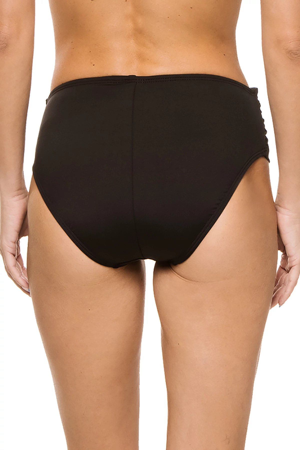 BLACK Shirred Sash Front High Waist Bikini Bottom image number 2