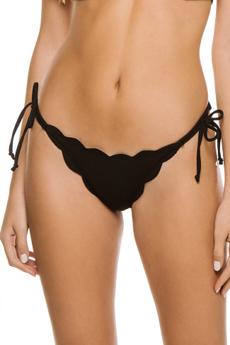 BLACK Mott Scallop Tie Side Brazilian Bikini Bottom