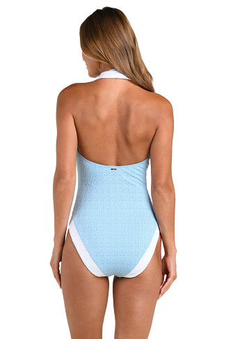 POWDER BLUE Natalya Colorblock Collared One Piece Swimsuit