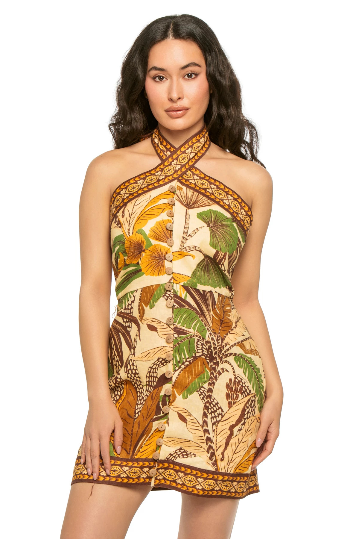 FOLIAGE SKETCH SAND Foliage Sketch Linen Mini Dress image number 3
