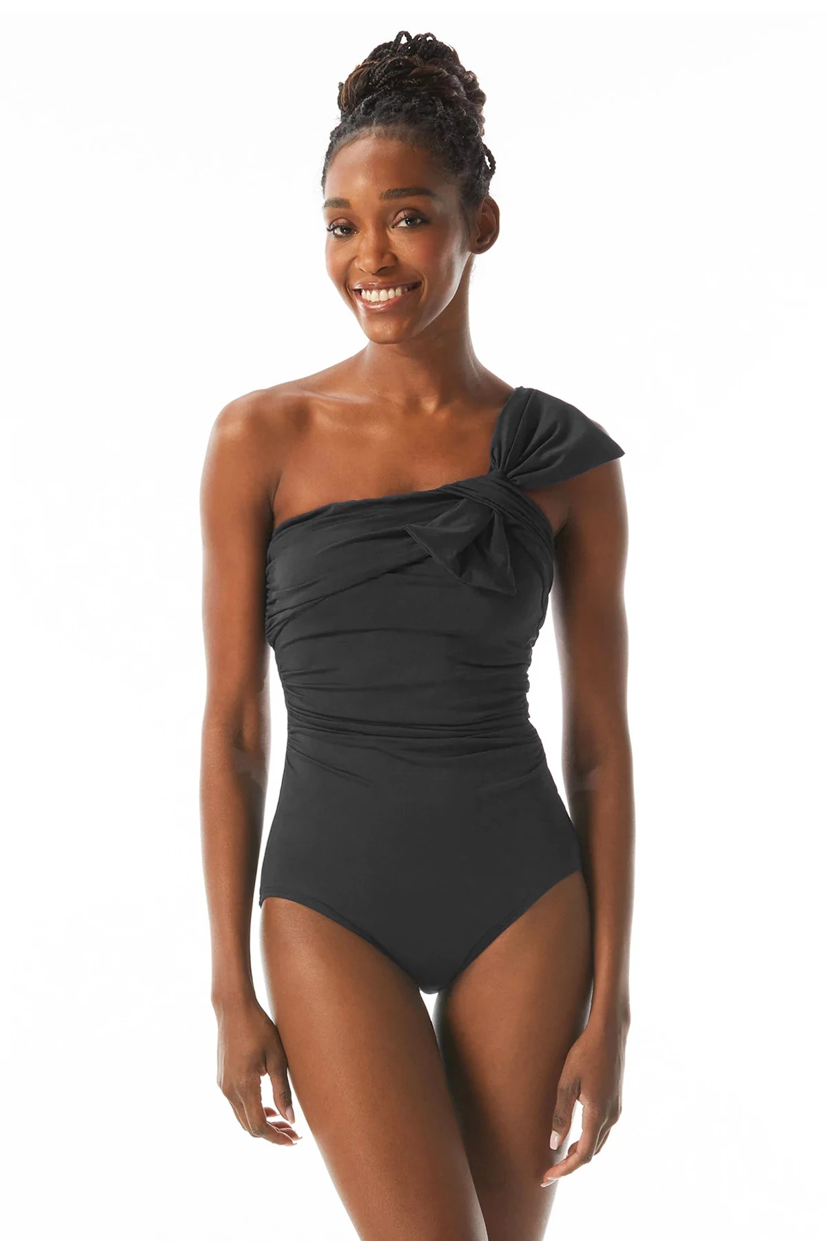 BLACK Underwire Asymmetrical One Piece Swimsuit image number 1