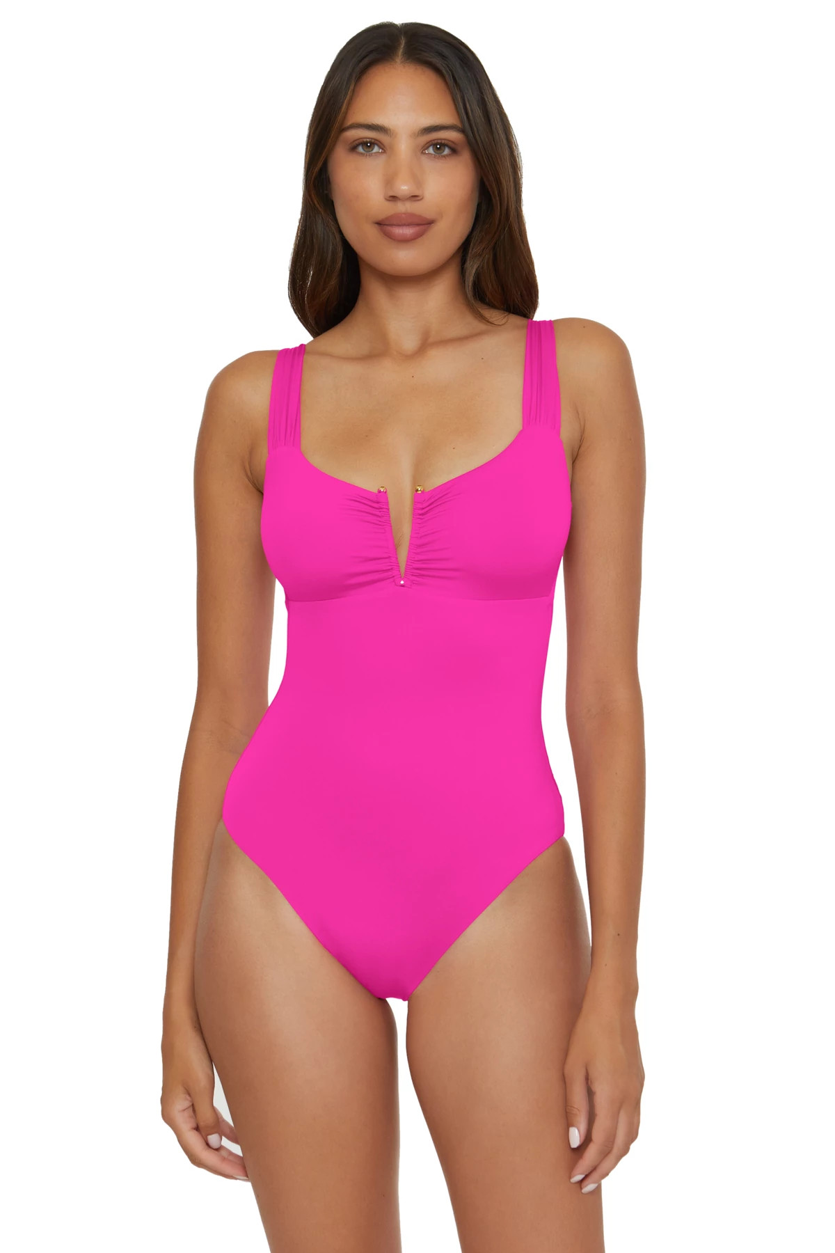 PINK FLAMBE Viviana V-Front One Piece Swimsuit image number 1