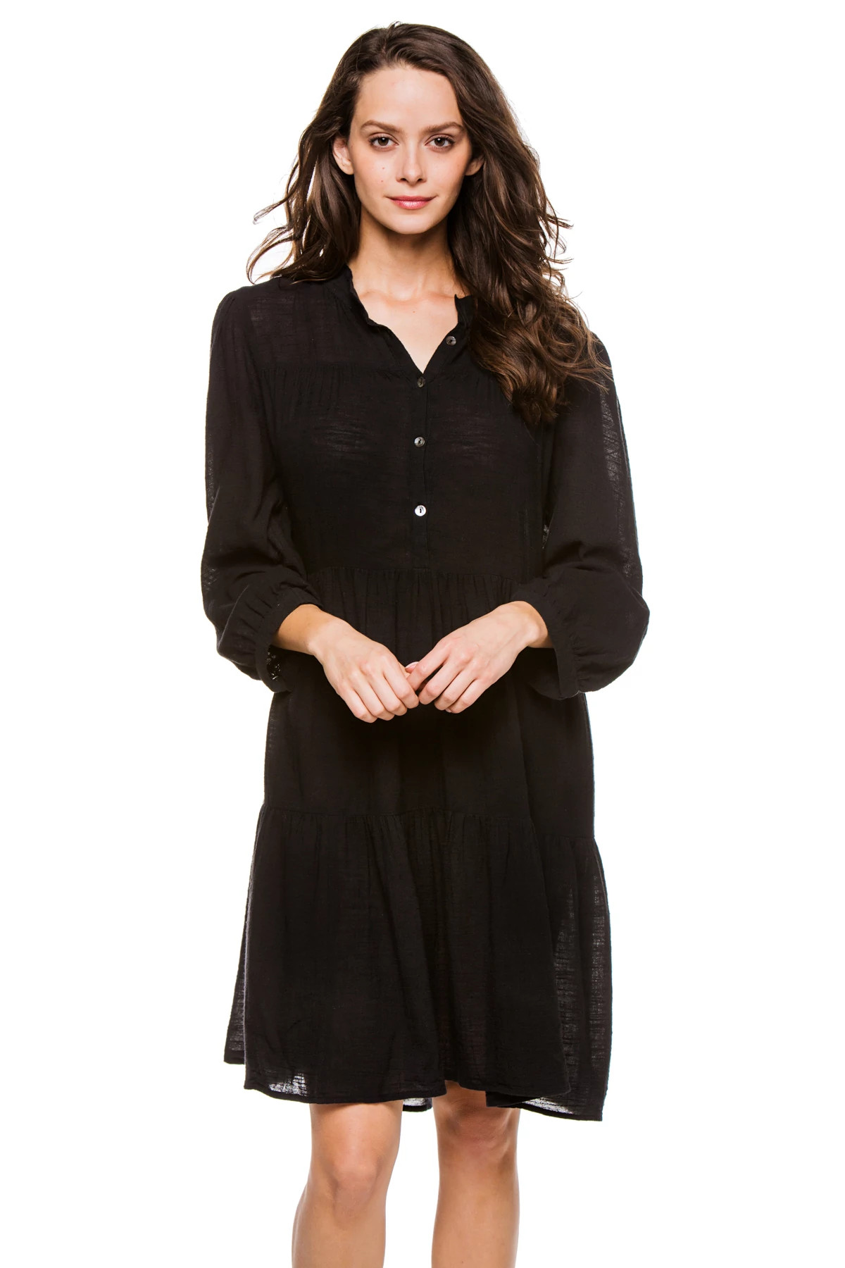 BLACK Button Front Dress image number 1