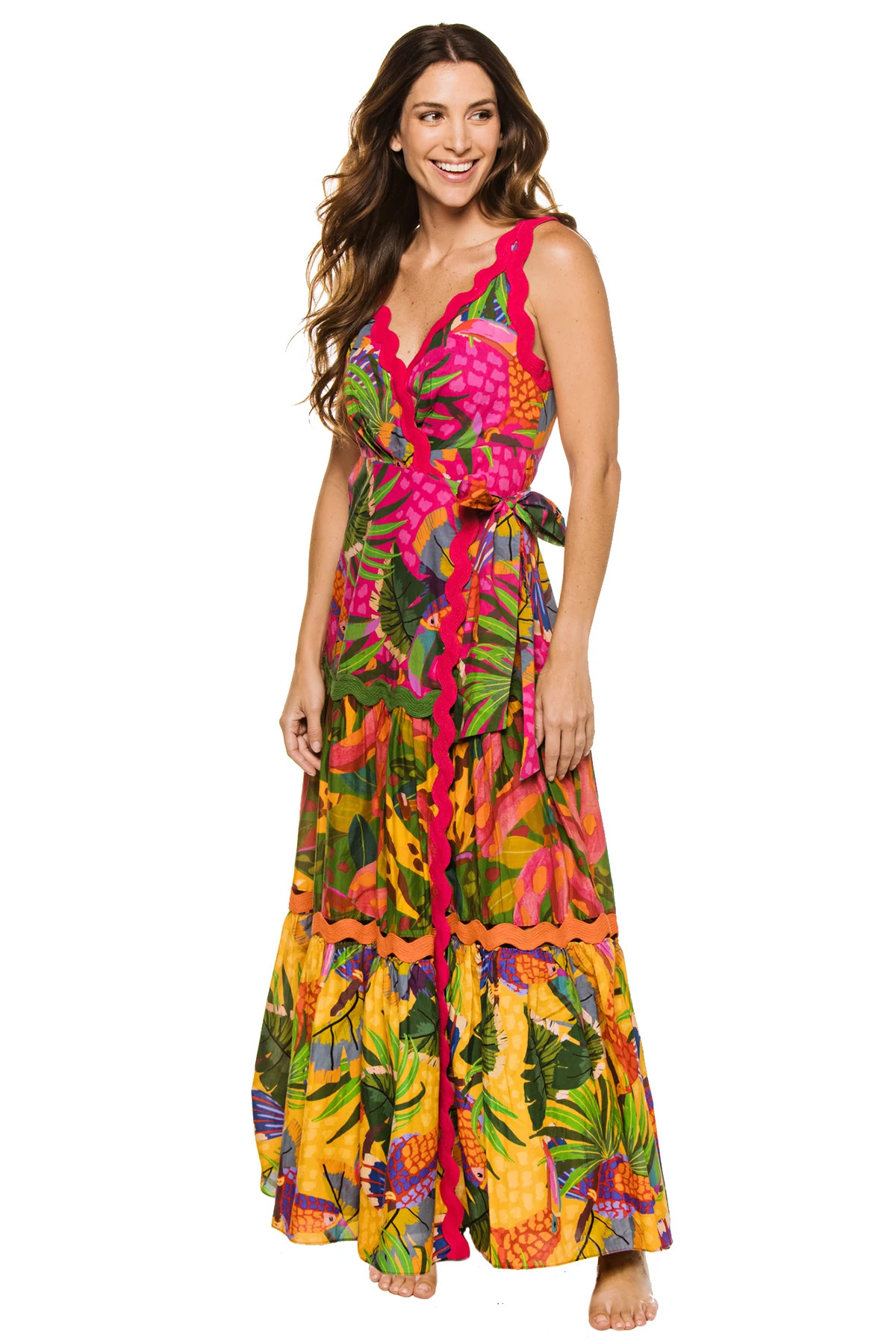 MULTI Mixed Painted Toucans Wrap Maxi Dress image number 1
