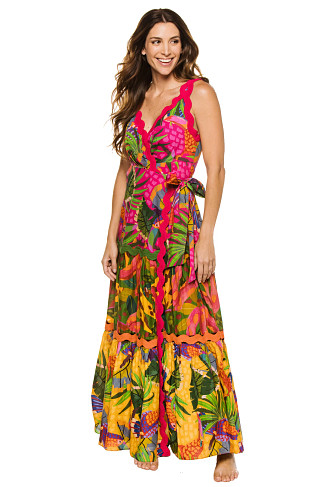 MULTI Mixed Painted Toucans Wrap Maxi Dress