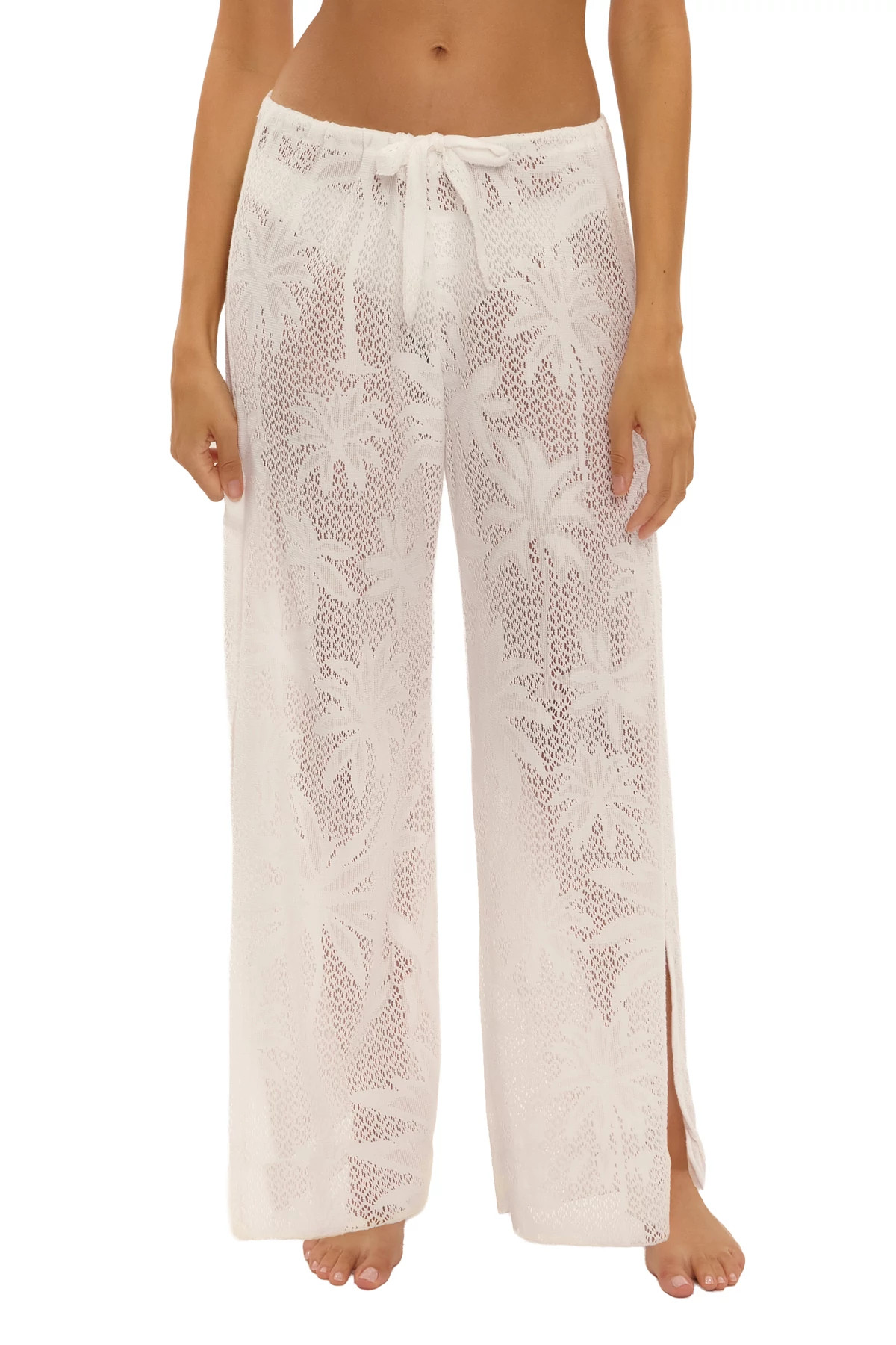 WHITE Palm Lace Wide Leg Cover Up Pants image number 1