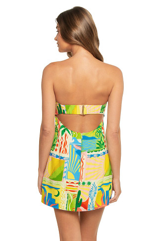 SUNSET OASIS Fatima Tropical Strapless Mini Dress