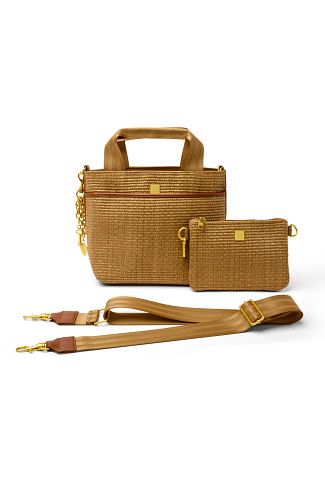 SAND DUNE/SAND DUNE WEB Escape Raffia Tote Bag with Pouch
