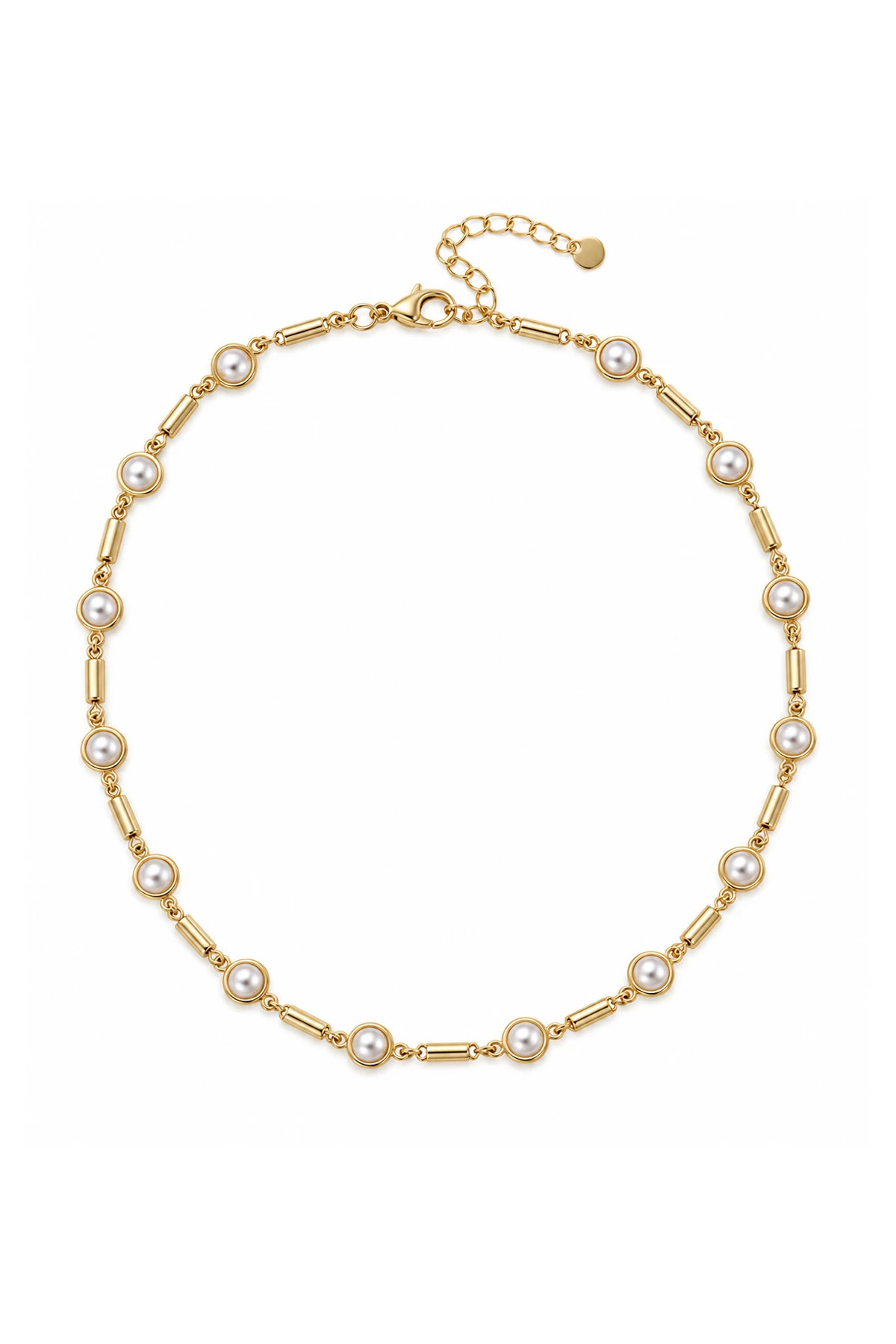 GOLD Faux Pearl Station Choker Necklace image number 1