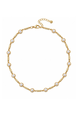 GOLD Faux Pearl Station Choker Necklace
