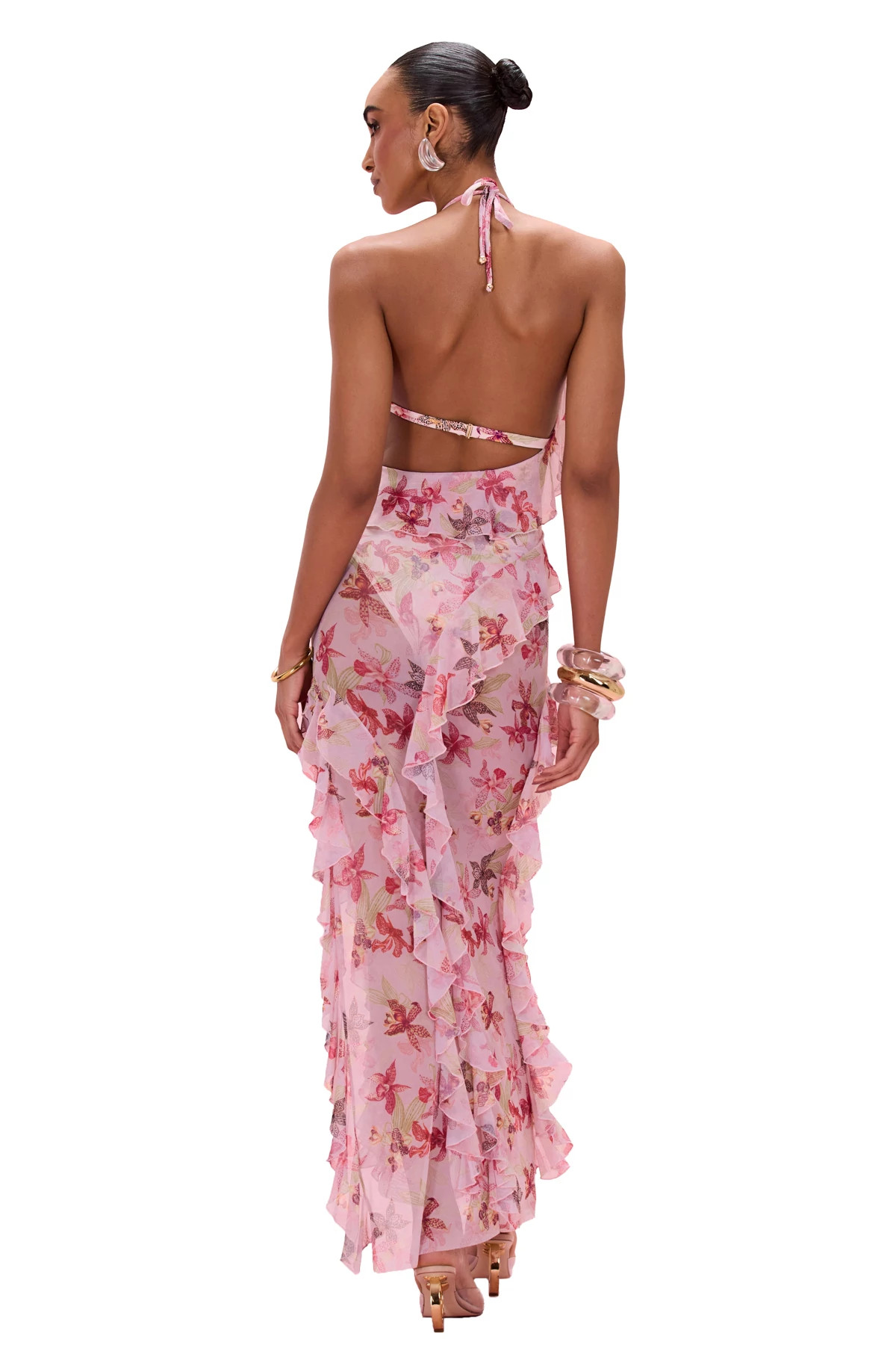 ROSE Orchid Print Ruffle Maxi Dress image number 2