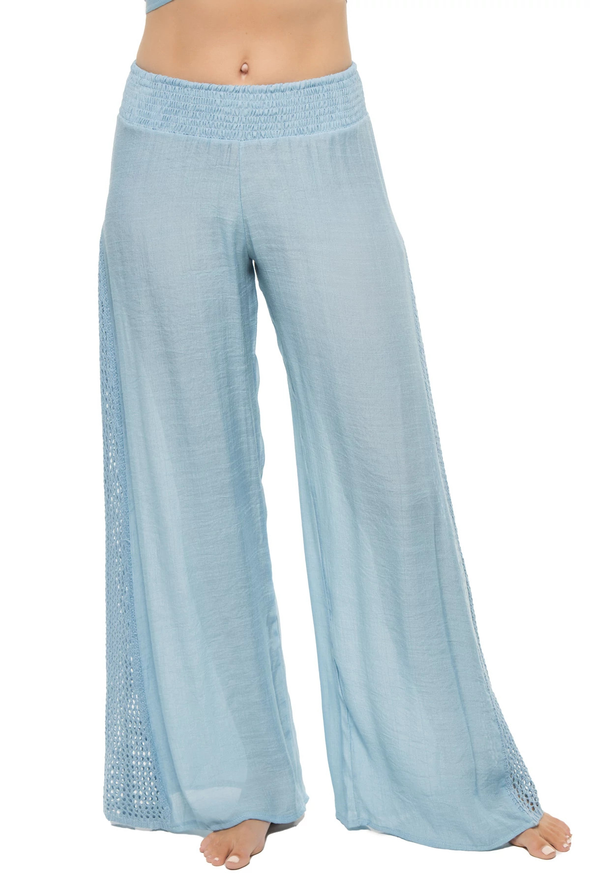 LIGHT BLUE Crochet Smocked Pants image number 1