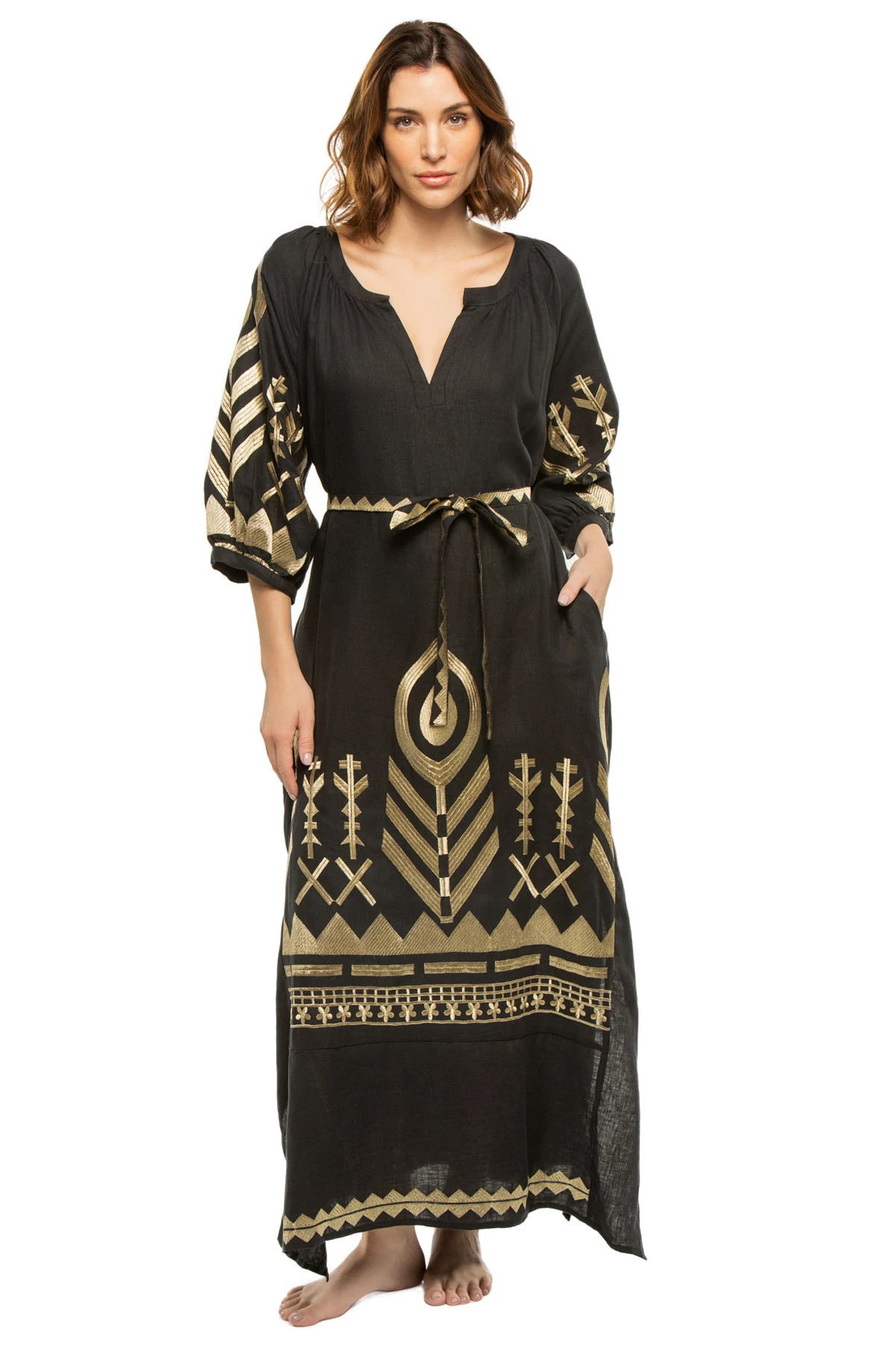 BLACK GOLD Metallic Embroidered Maxi Dress image number 1