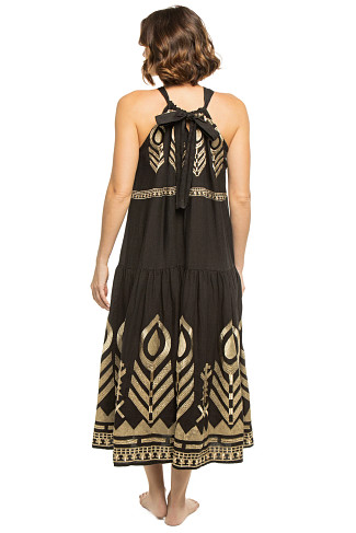 BLACK GOLD Metallic Embroidered Midi Dress